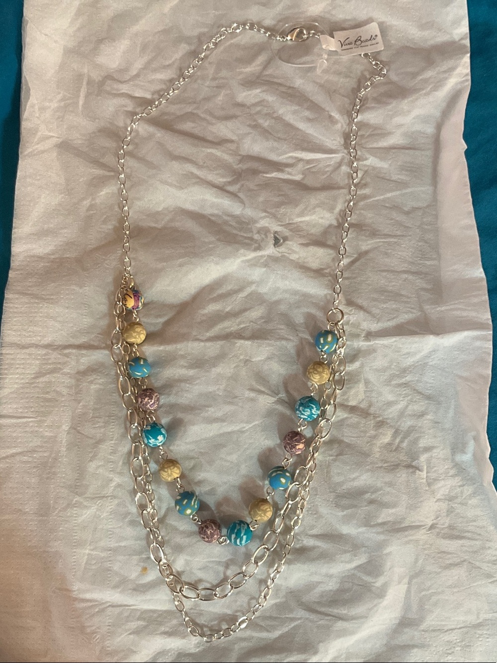 Viva Beads Silver Layered Necklace with Turquoise, Yellow & Purple Beads